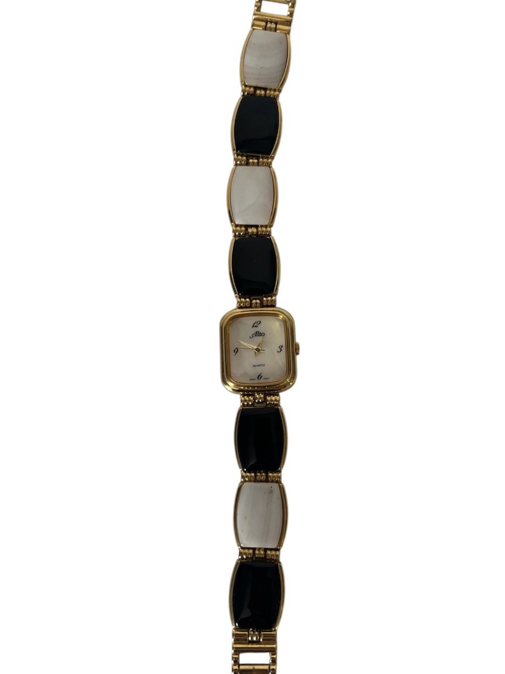Alba Gold Toned Bracelet Watch with Black and White Link Accents